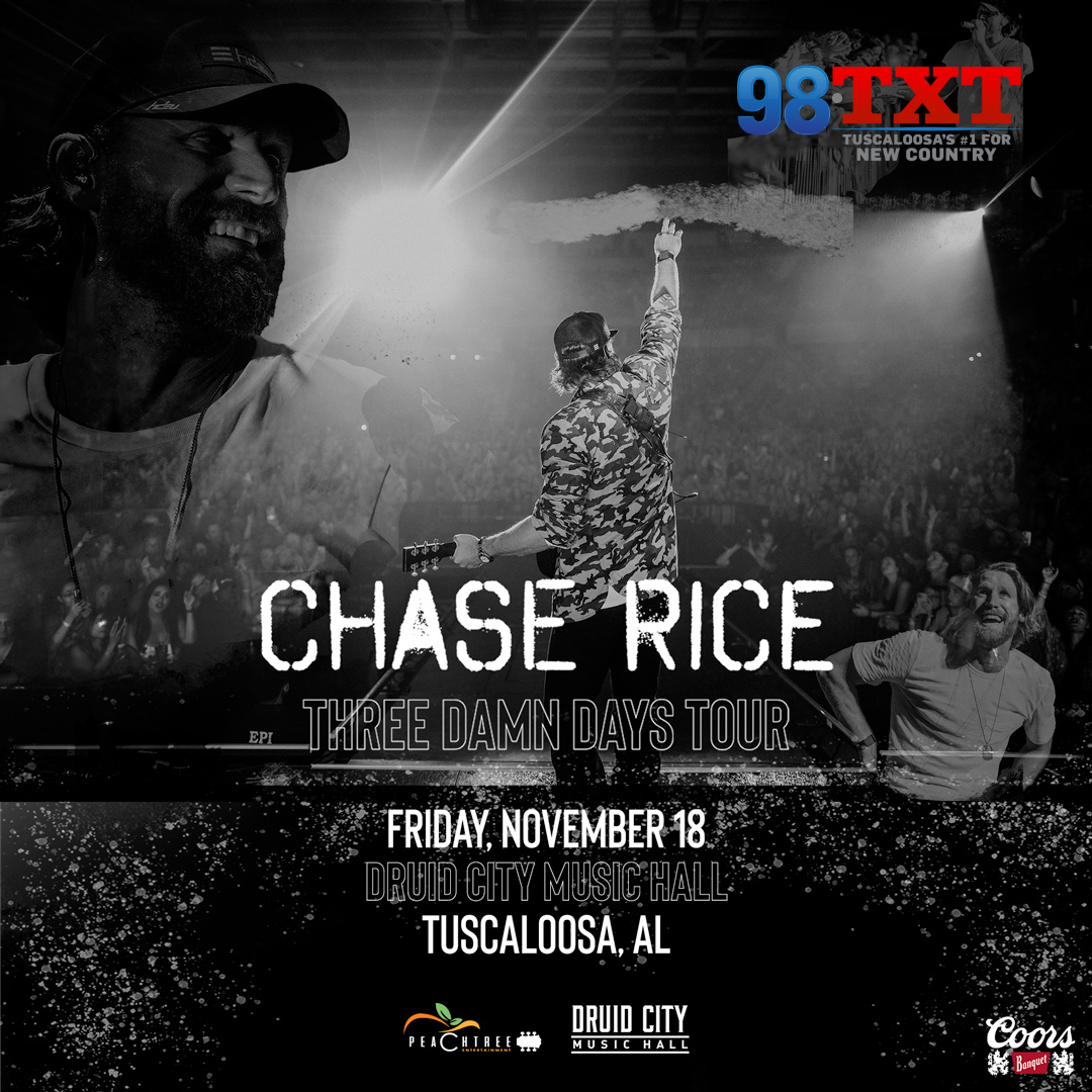 98TXT Presents Chase Rice at Druid City Music Hall | 98 TXT - Vimarsana News
