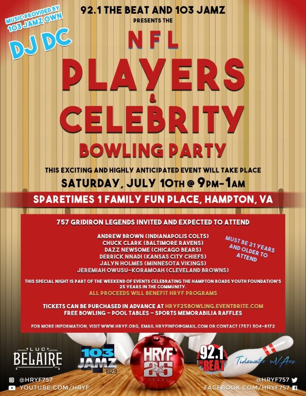 Win Tickets to the HRYF NFL and Celebrity Bowling Party | 92.1 The Beat - Vimarsana News